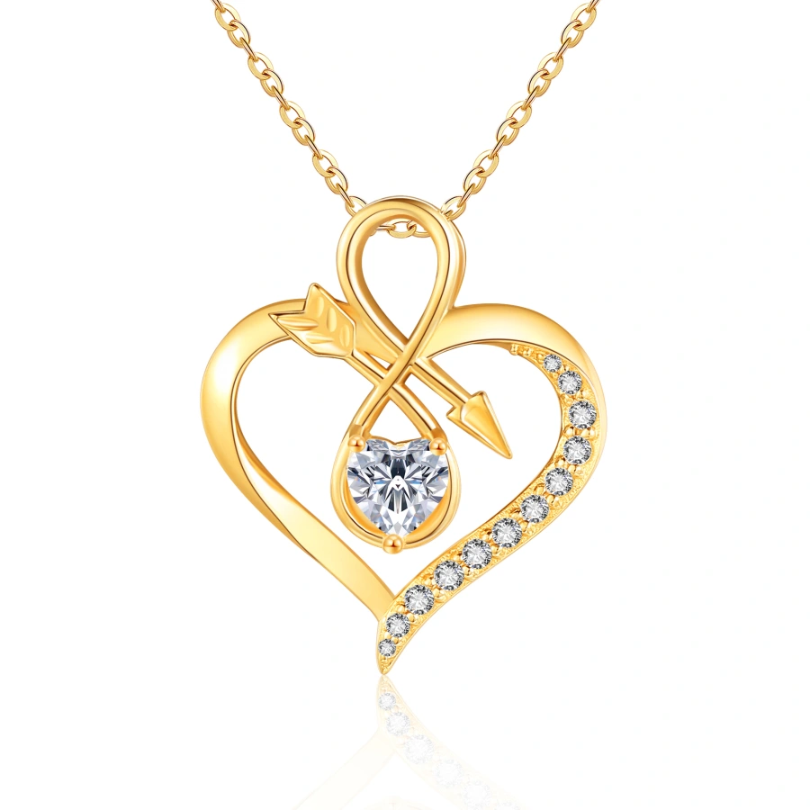 Gold Vermeil Cubic Zirconia Arrow Heart Infinity Symbol Necklace for Women-1