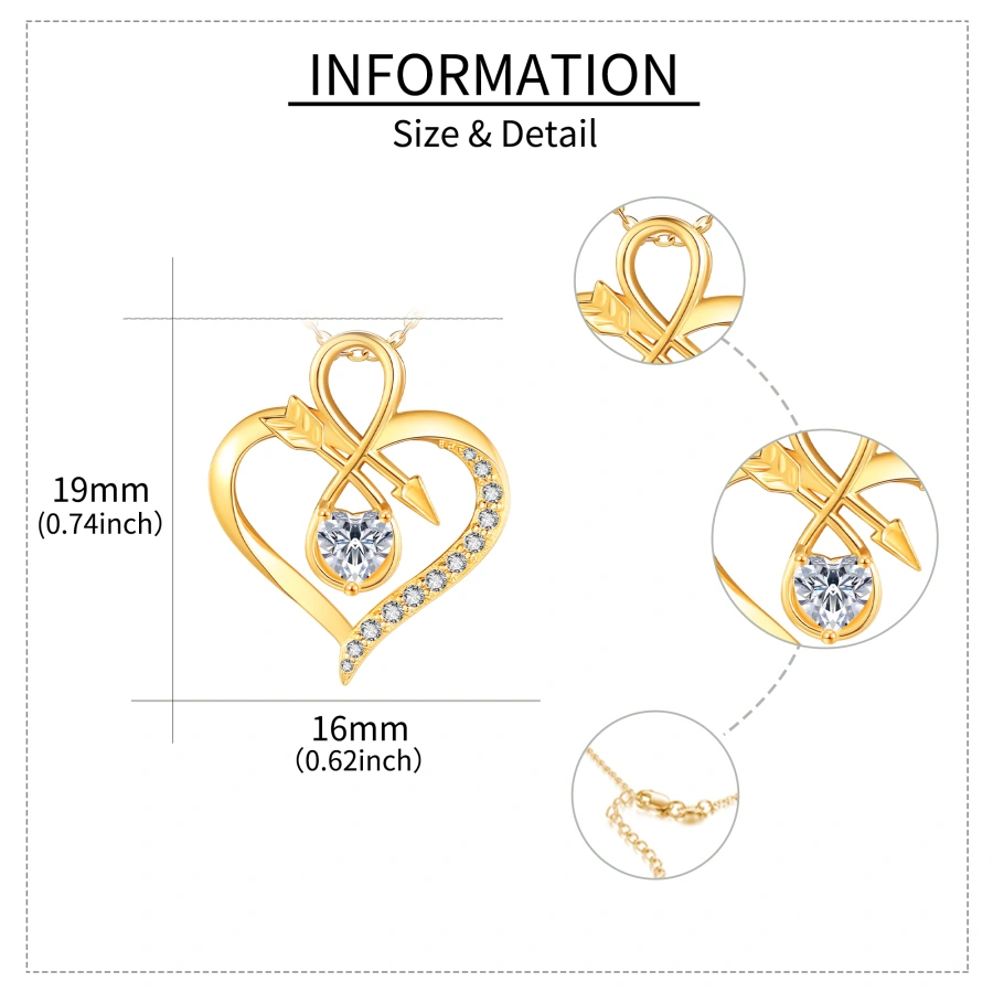 10K Gold Cubic Zirconia Arrow Heart Infinity Symbol Necklace for Women-3