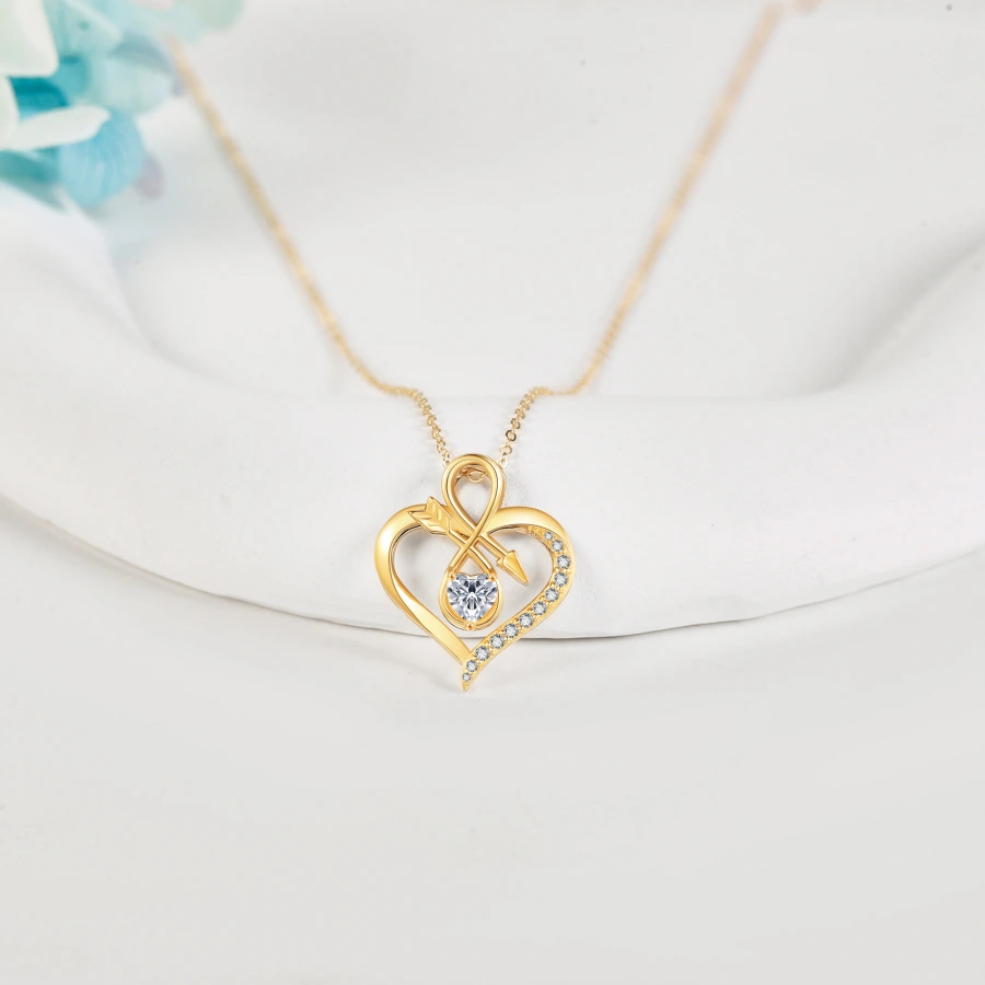 Gold Vermeil Cubic Zirconia Arrow Heart Infinity Symbol Necklace for Women-4