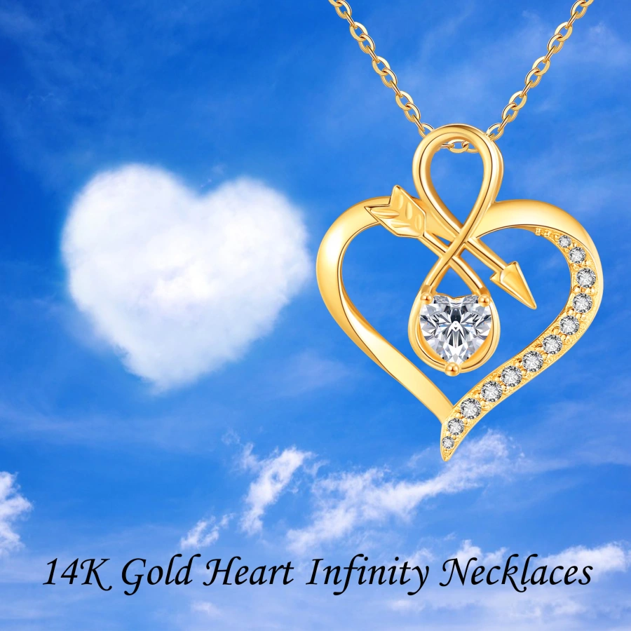 Gold Vermeil Cubic Zirconia Arrow Heart Infinity Symbol Necklace for Women-5