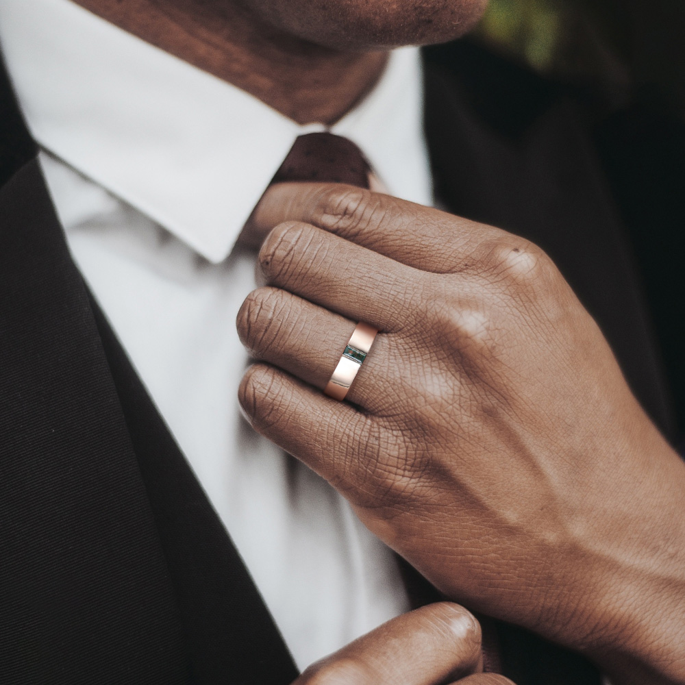Anillo de ágata musgosa con corte baguette en oro de 18 quilates para hombre-3
