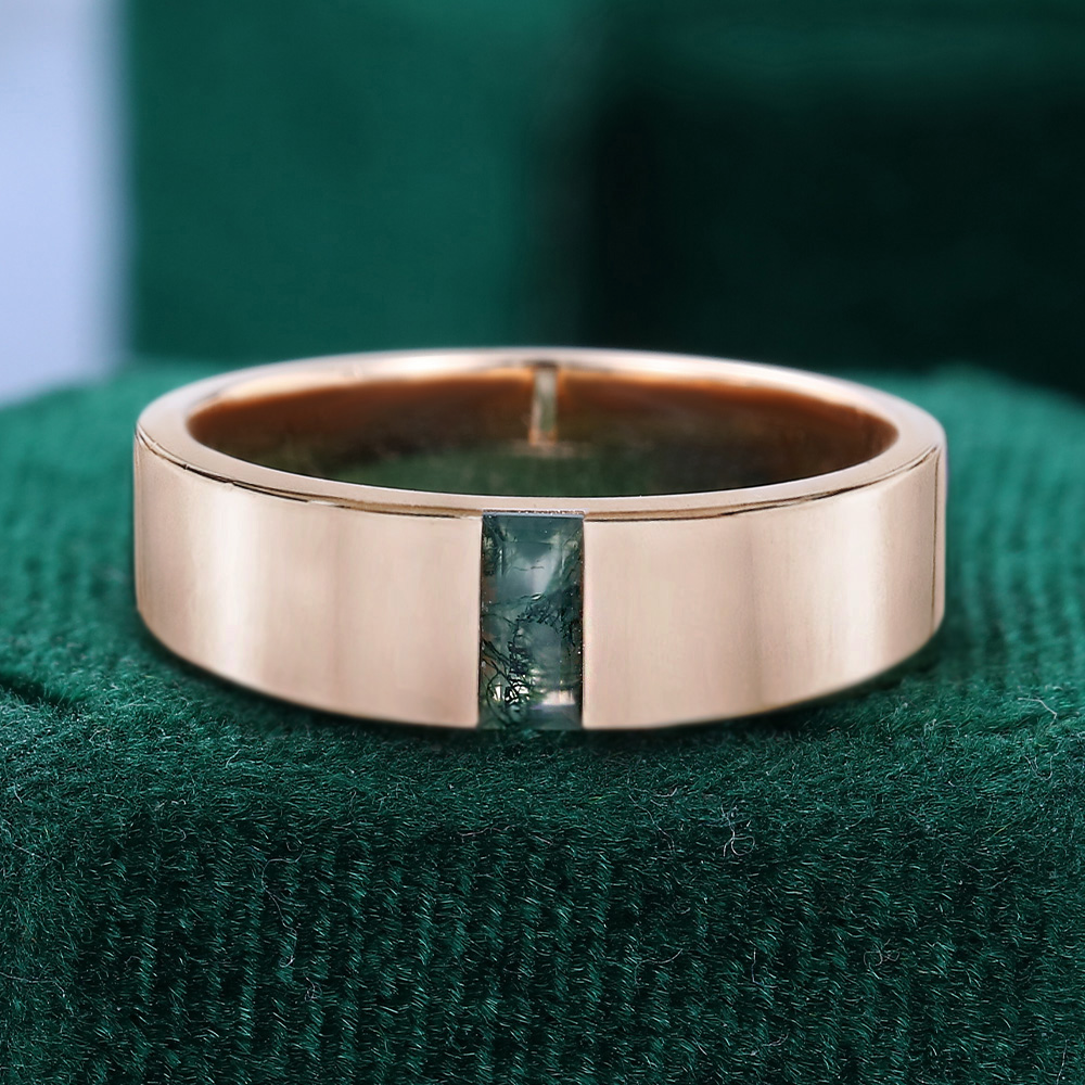 Anillo de ágata musgosa con corte baguette en oro de 18 quilates para hombre-4