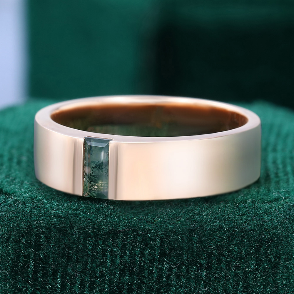 Anillo de ágata musgosa con corte baguette en oro de 18 quilates para hombre-5
