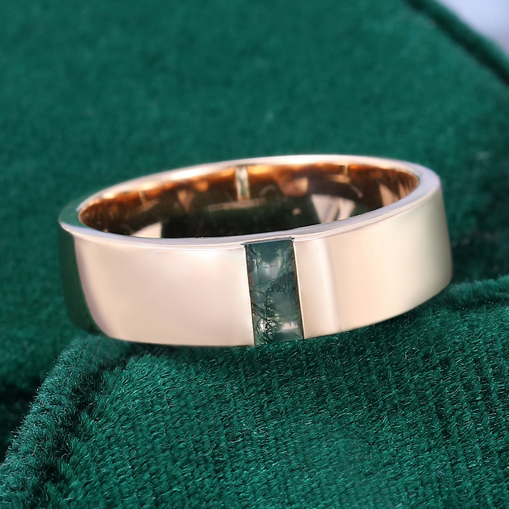 Anillo de ágata musgosa con corte baguette en oro de 18 quilates para hombre-6
