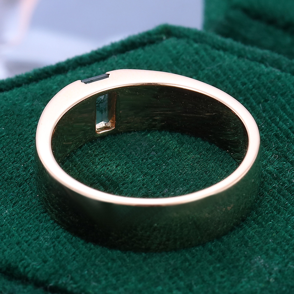 Anillo de ágata musgosa con corte baguette en oro de 18 quilates para hombre-7