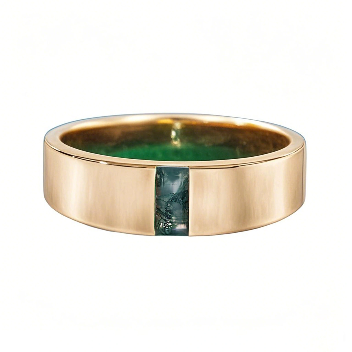 Anillo de ágata musgosa de talla baguette en plata de ley con baño de oro amarillo para hombre-1