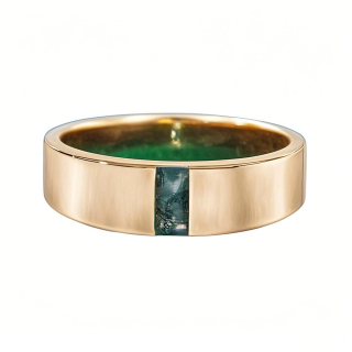 Sterling Silver with Yellow Gold Plated Baguette Cut Moss Agate Ring for Men-4
