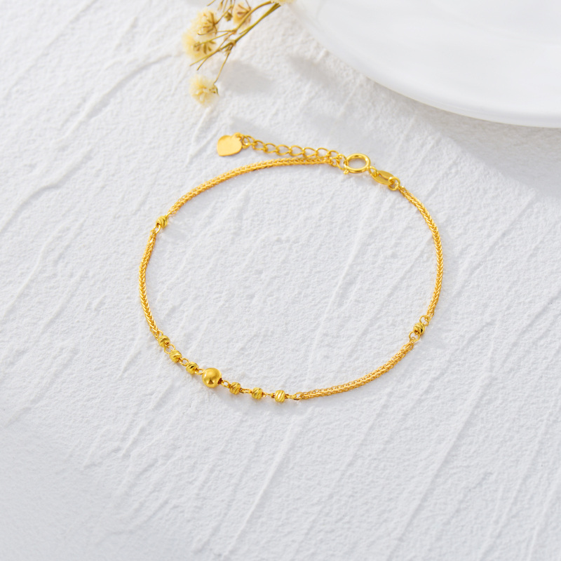 10K Gold Ball Chopin Chain Charm Bracelet-3