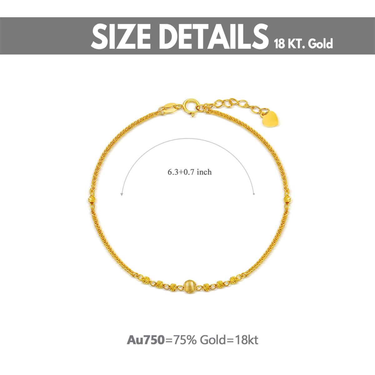 14K Gold Ball Chopin Chain Charm Bracelet-5