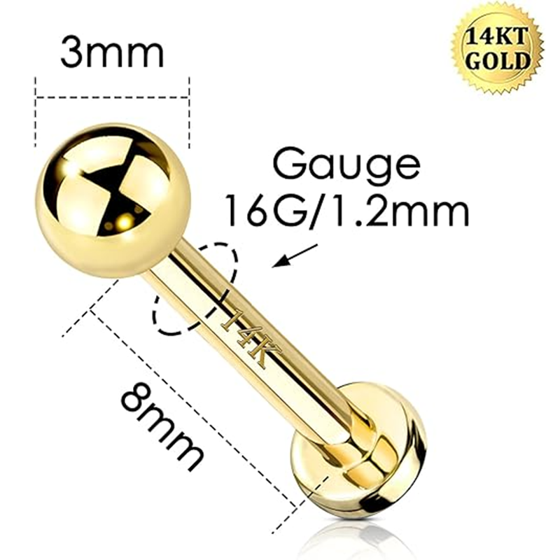 Sterling Silver with Yellow Gold Plated Ball Lip Piercing-4