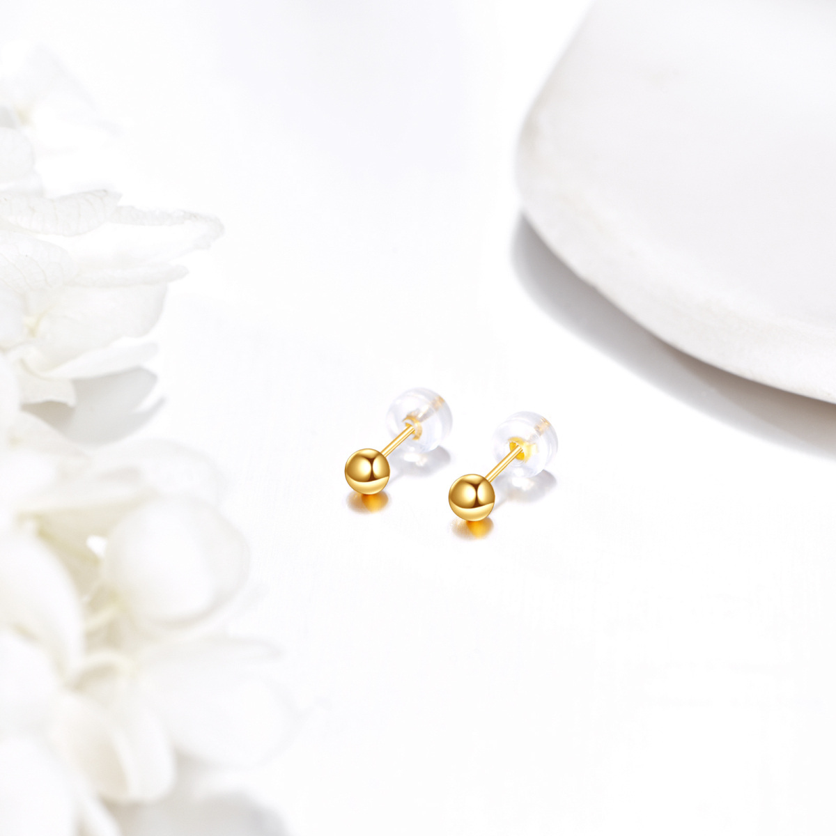 10K Gold Ball Stud Earrings-3