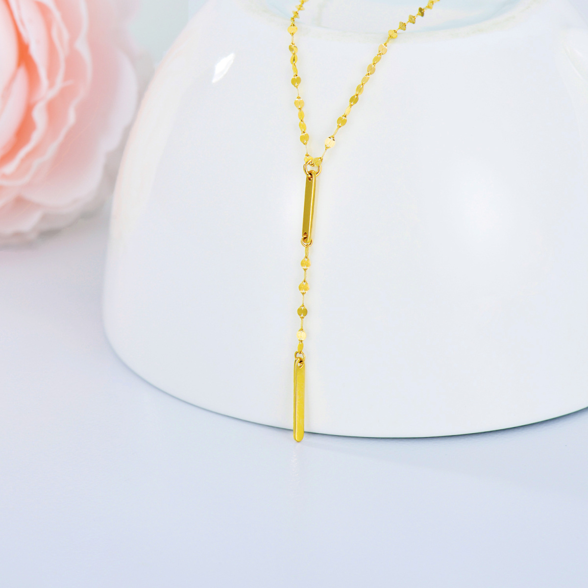 18K Gold Bar Adjustable Y Necklace-3