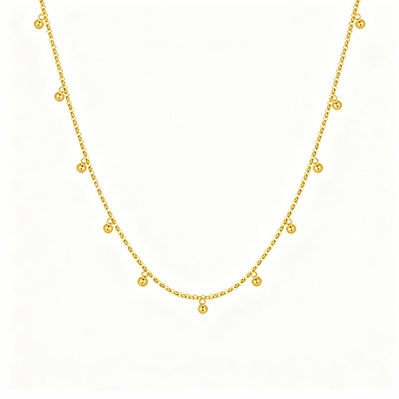 18K Gold Bead Cable Chain Necklace-1