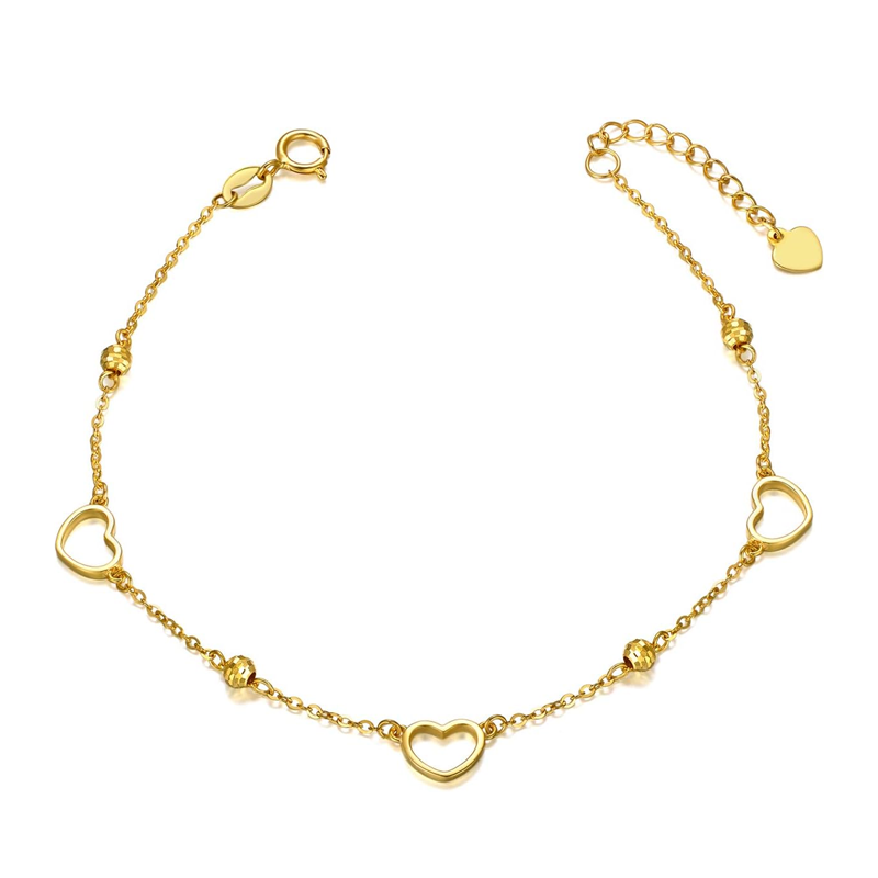 18K Gold Bead Heart Bracelet for Women-1