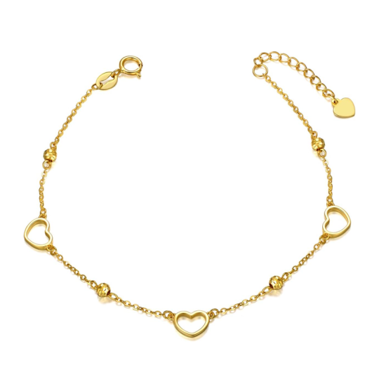 Pulsera de oro de 18 quilates con cuentas en forma de corazón para mujer