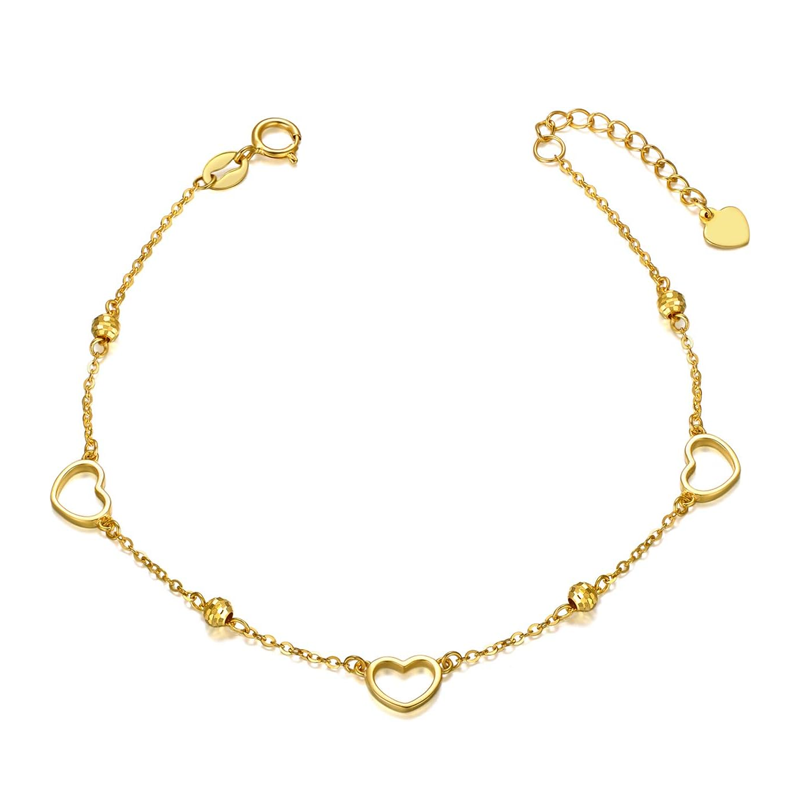 Pulsera de oro de 18 quilates con cuentas en forma de corazón para mujer-10