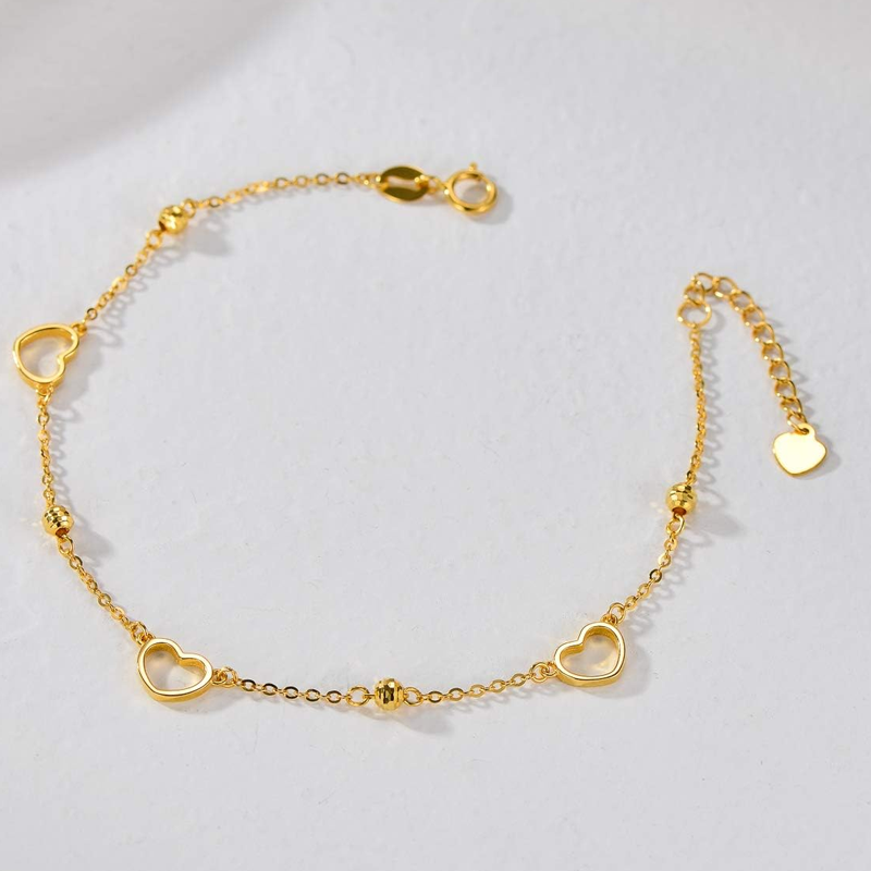 10K Gold Bead Heart Bracelet for Women-3