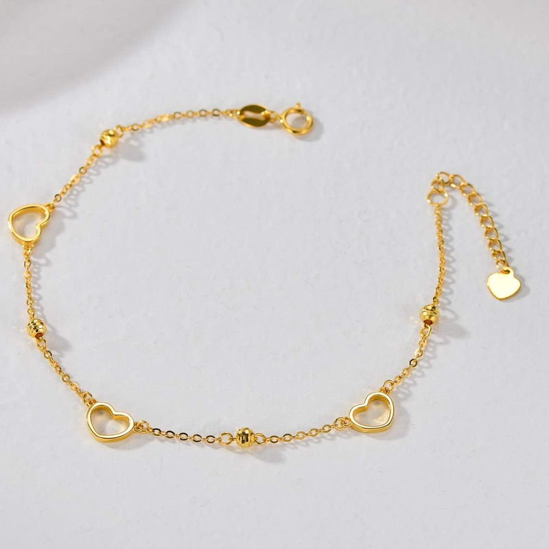 18K Gold Bead Heart Bracelet for Women-3