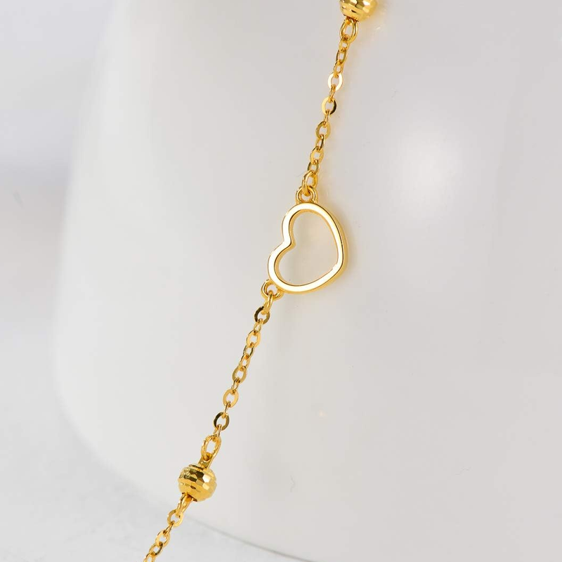 10K Gold Bead Heart Bracelet for Women-4