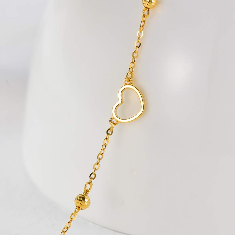 18K Gold Bead Heart Bracelet for Women-4