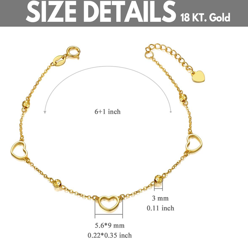 10K Gold Bead Heart Bracelet for Women-5