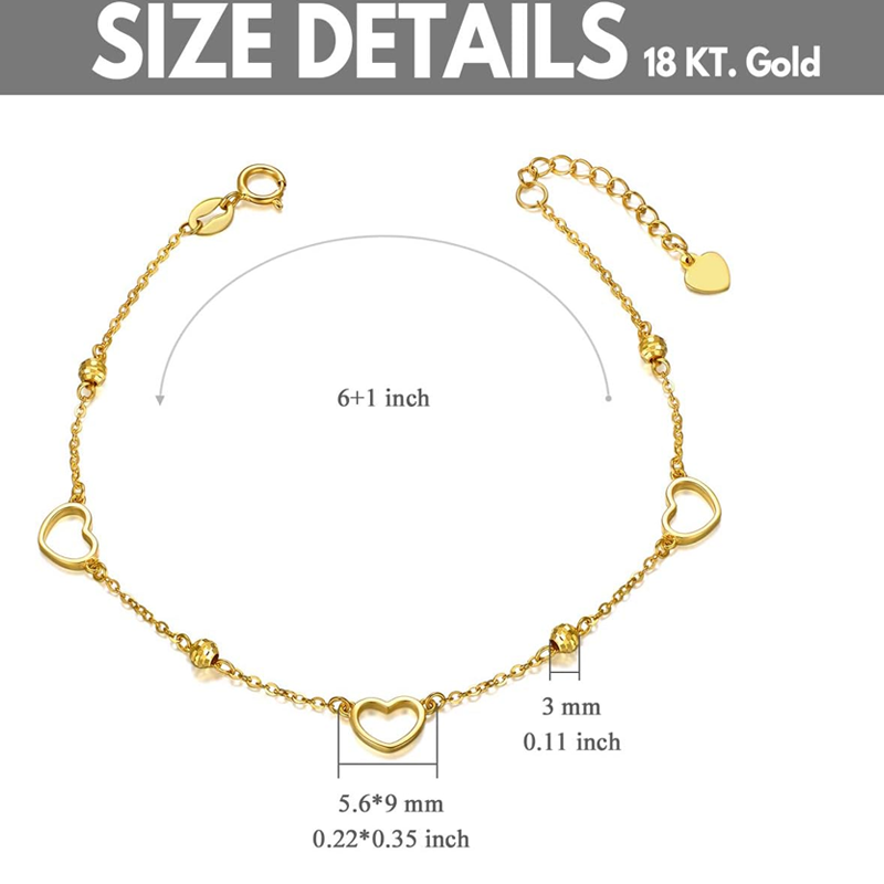 18K Gold Bead Heart Bracelet for Women-5