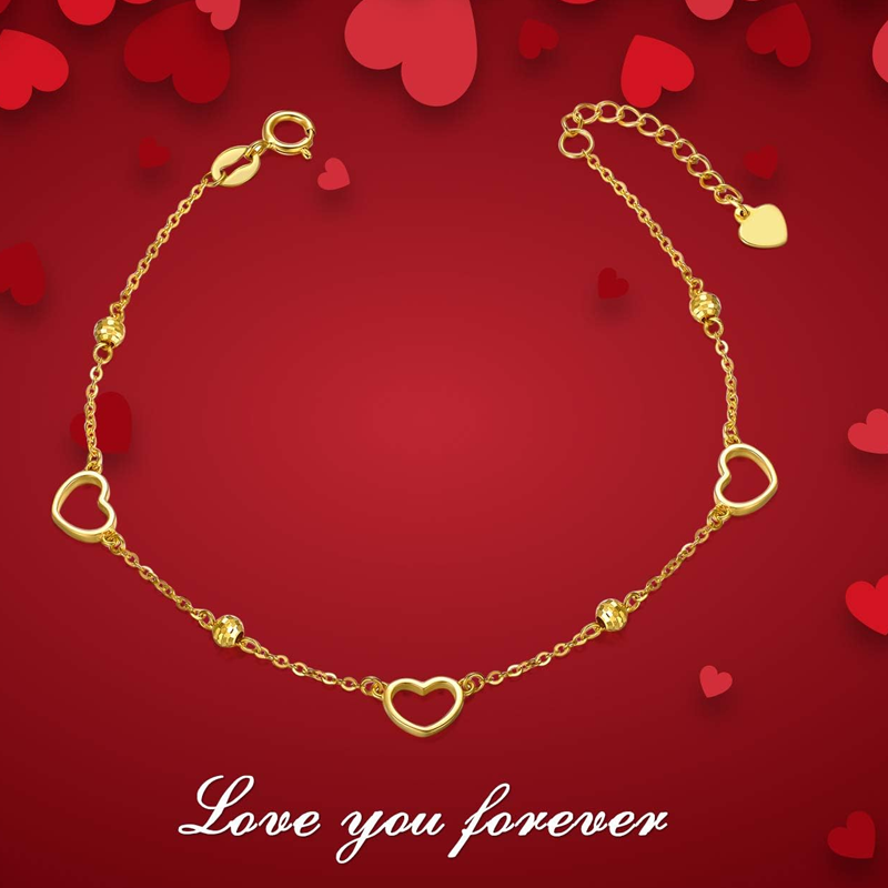 18K Gold Bead Heart Bracelet for Women-6