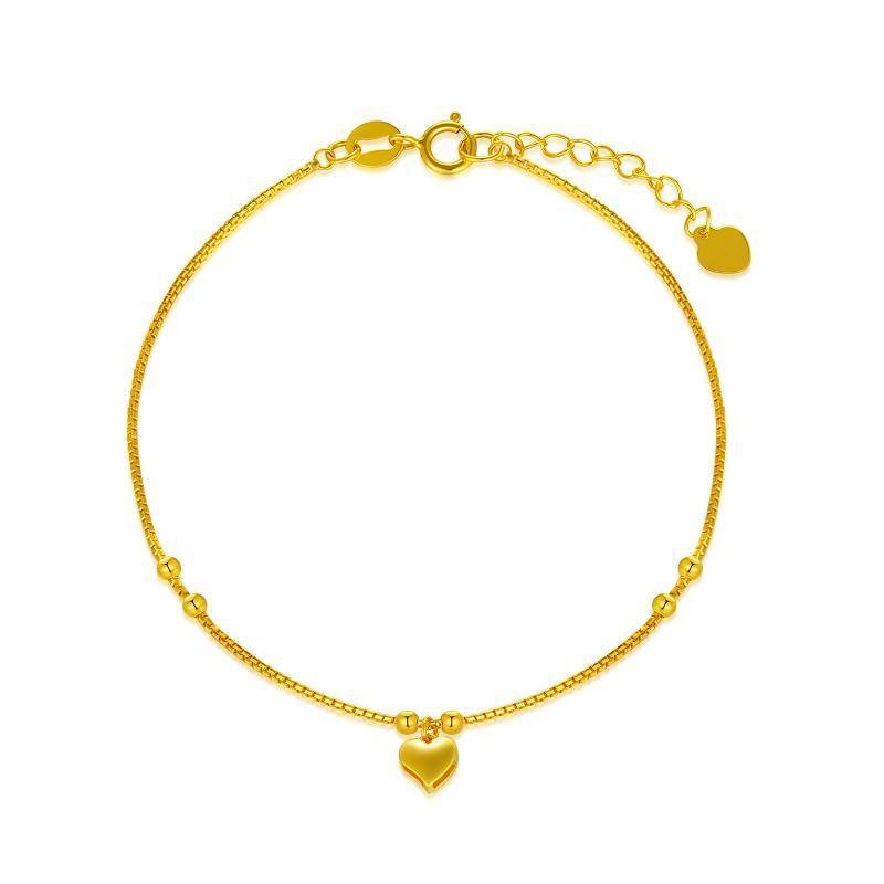 10K Gold Bead & Heart Charm Bracelet-1