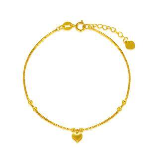 10K Gold Bead & Heart Charm Bracelet-48