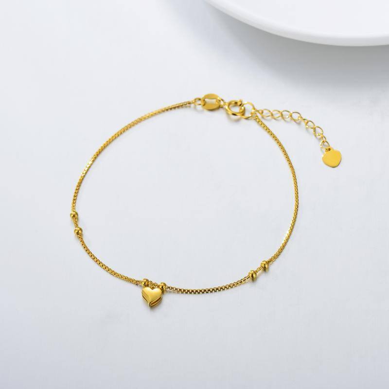 10K Gold Bead & Heart Charm Bracelet-4