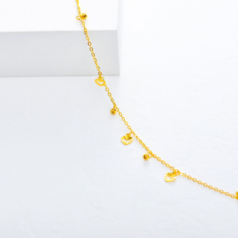 Tornozeleira de camada única com pendente de coração e contas em ouro 10K-4