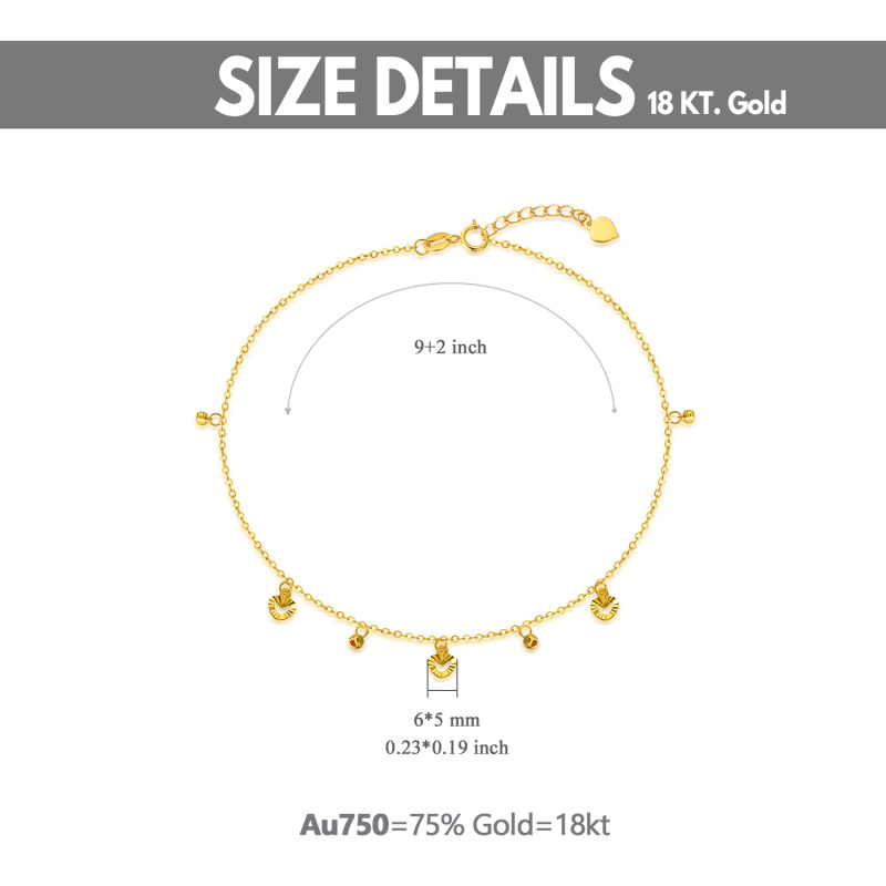 Tornozeleira de camada única com pendente de coração e contas em ouro 10K-5
