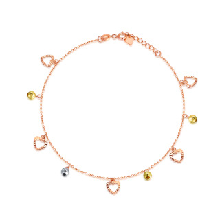 10K Gold Bead Heart Single Layer Charm Anklet for Women-4