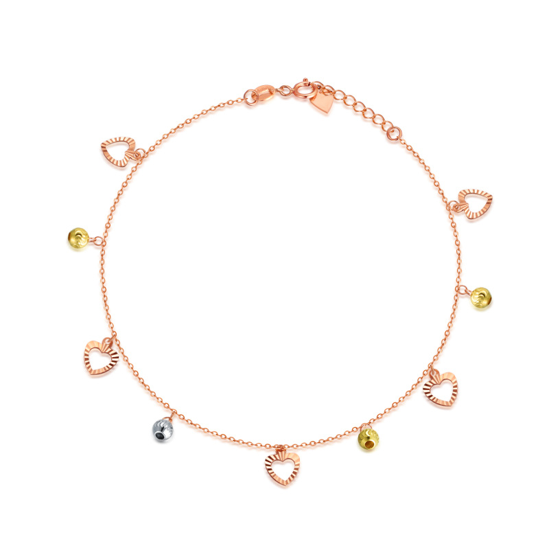 10K Gold Bead Heart Single Layer Charm Anklet for Women-6