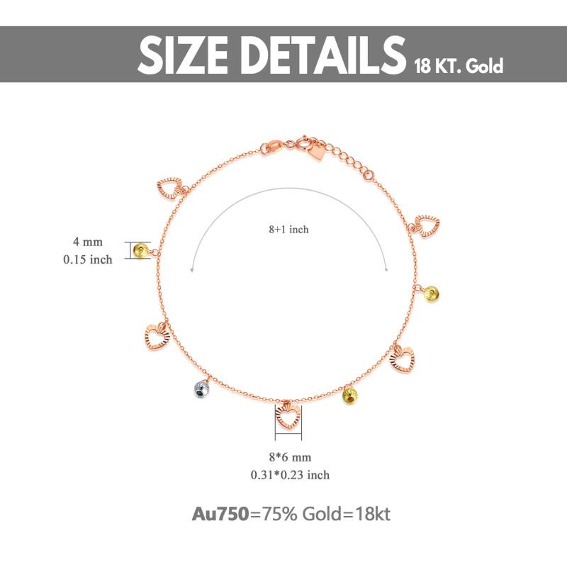 Tobillera con dije de corazón y cuentas de oro de 18 quilates de una sola capa para mujer-5