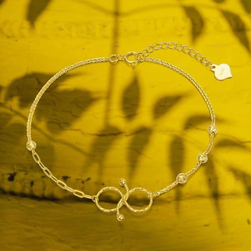 10K Gold Bead & Infinity Symbol Charm Bracelet-5