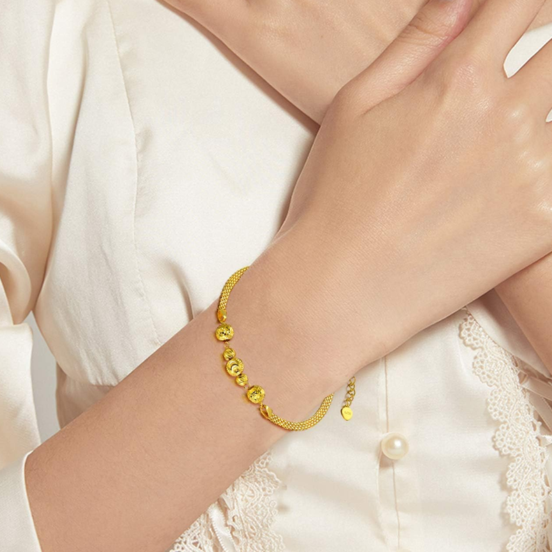 Pulseira de contas de ouro 9K em camadas para mulheres-2
