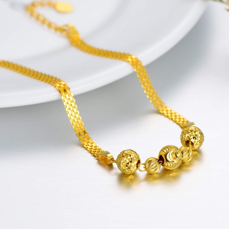 Pulseira de contas de ouro 9K em camadas para mulheres-3