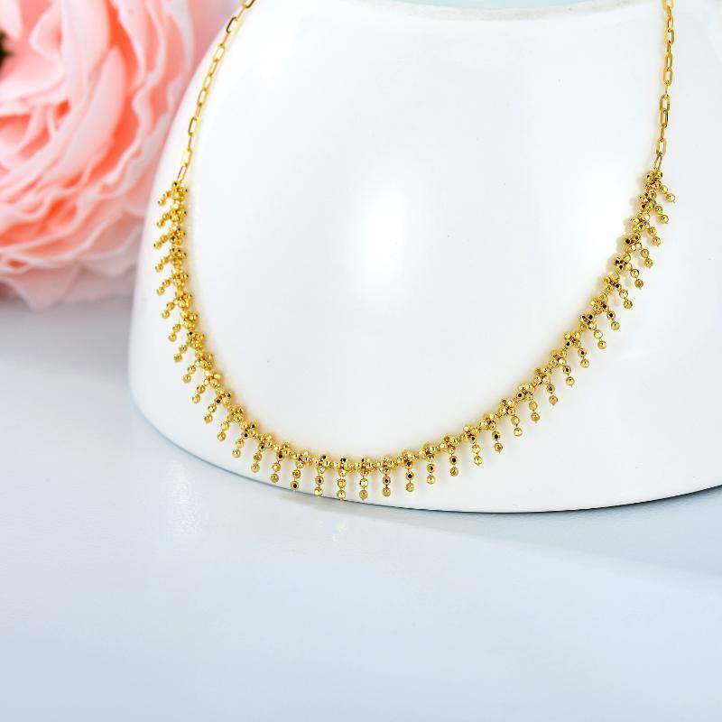 10K Gold Bead Metal Choker Necklace-3