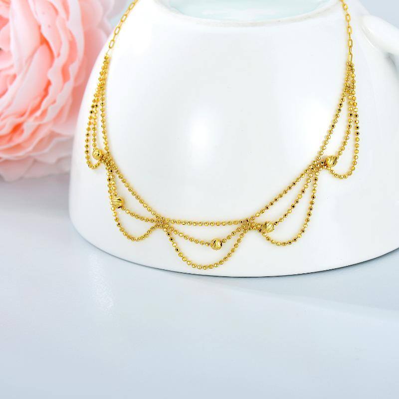 18K Gold Bead Metal Choker Necklace-3