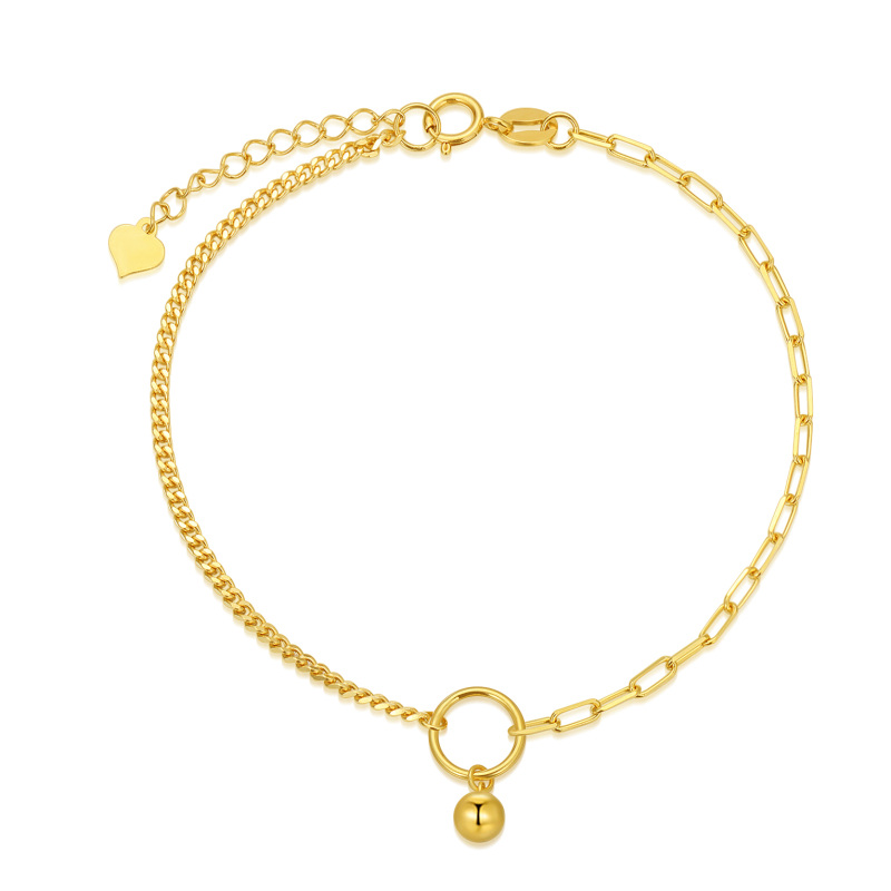 10K Gold Bead & Paper Clip Curb Link Chain Charm Bracelet-17