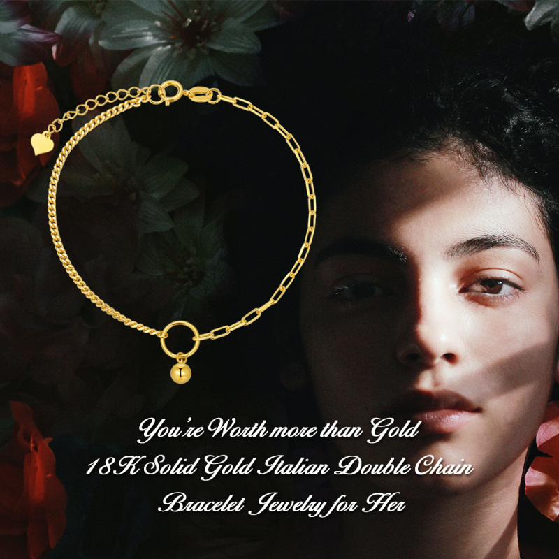 Pulseira com pendente de contas e clipe de papel em ouro branco 10K-5