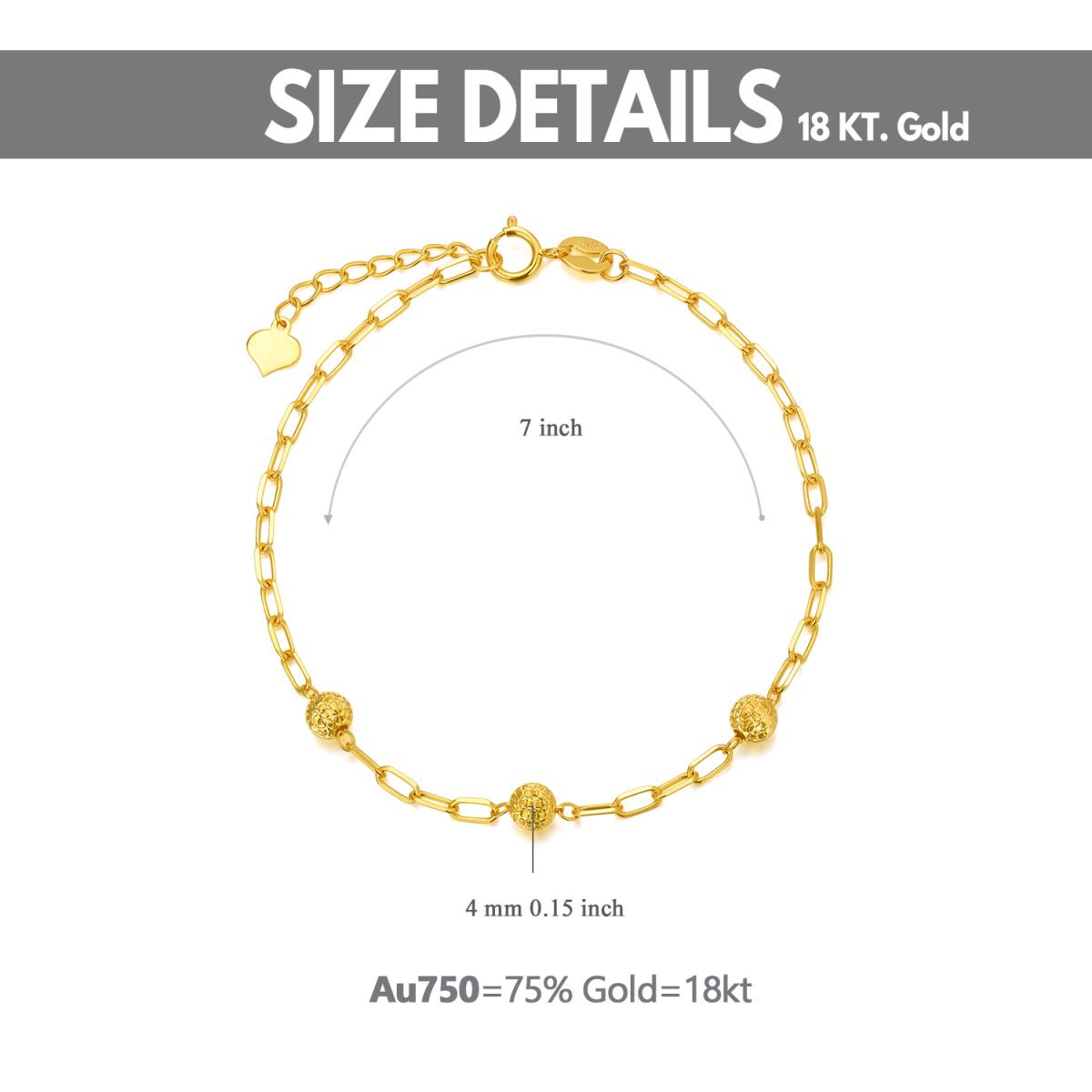 10K Gold Bead & Paper Clip Metal Beads Bracelet-4