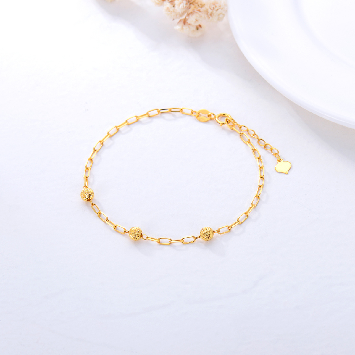 10K Gold Bead & Paper Clip Metal Beads Bracelet-5