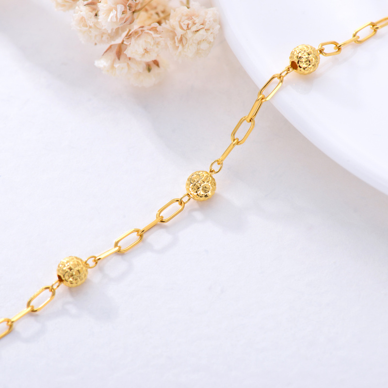 Pulsera de cuentas metálicas con clip y cuentas de oro blanco de 10 quilates-6