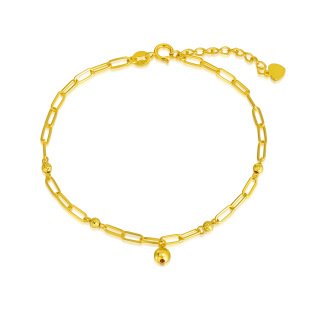 18K Gold Bead Paperclip Chain Bracelet-3