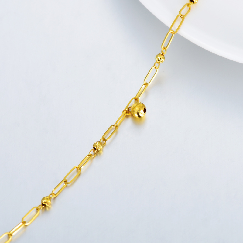 10K Gold Bead Paperclip Chain Bracelet-3