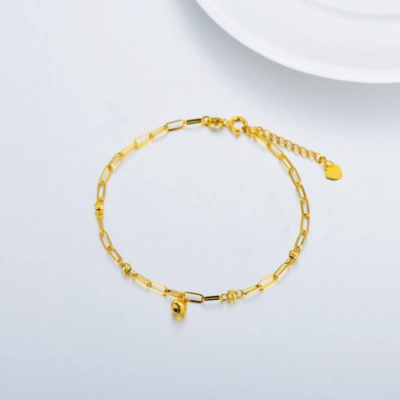 10K Gold Bead Paperclip Chain Bracelet-4