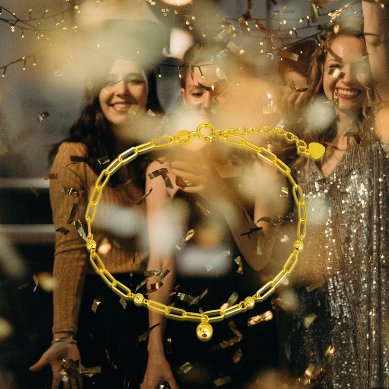 10K Gold Bead Paperclip Chain Bracelet-5