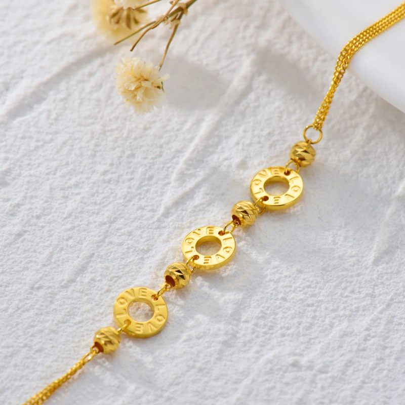 10K Gold Bead & Round Charm Bracelet-3